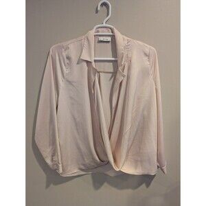 Sadie and sage 1x plus sized v neck Blouse pink blush satin like top shirt
